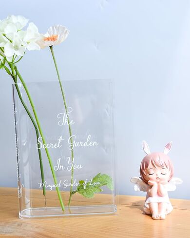 Skywin Acrylic Book Vase Clear - Acrylic Vases for Flowers Aesthetic Room Decor - Clear Book Vase for Flower, Book-Shaped Vase, Acrylic Vases for Centerpieces, or Housewarming Gifts (Black Print) in Kuwait