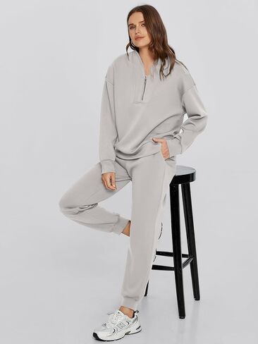 Glamaker Women 2 Piece Sweatsuit Outfit Casual Half Zip Long Sleeve Sweatshirt Jogger Pants Tracksuit Set With Pocket in Saudi Arabia