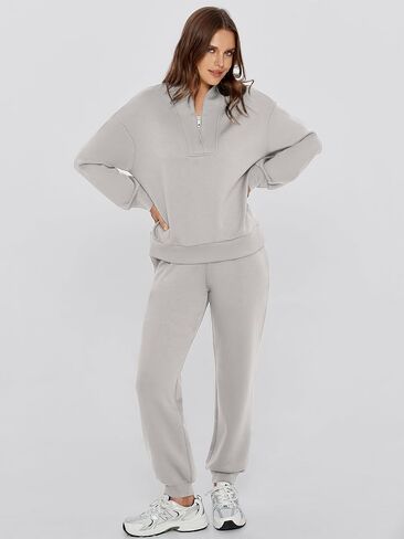 Glamaker Women 2 Piece Sweatsuit Outfit Casual Half Zip Long Sleeve Sweatshirt Jogger Pants Tracksuit Set With Pocket in Saudi Arabia