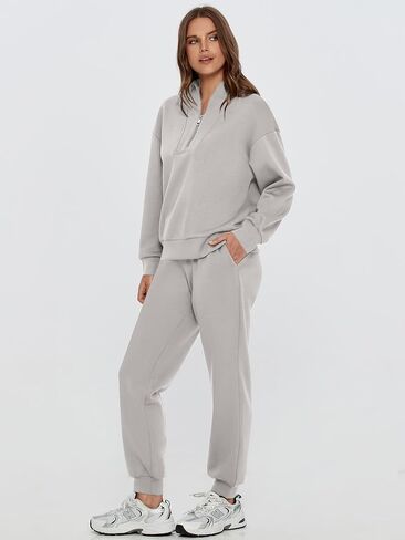 Glamaker Women 2 Piece Sweatsuit Outfit Casual Half Zip Long Sleeve Sweatshirt Jogger Pants Tracksuit Set With Pocket in Saudi Arabia