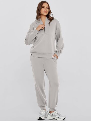 Glamaker Women 2 Piece Sweatsuit Outfit Casual Half Zip Long Sleeve Sweatshirt Jogger Pants Tracksuit Set With Pocket in Saudi Arabia