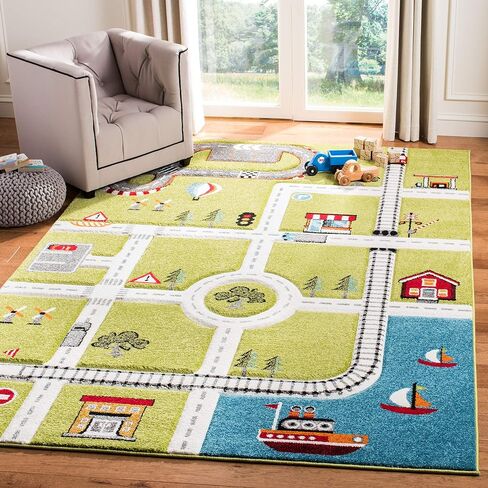 SAFAVIEH Carousel Kids Collection 4' Square Green / Ivory CRK192Y Neighborhood Nursery Playroom Area Rug in Saudi Arabia