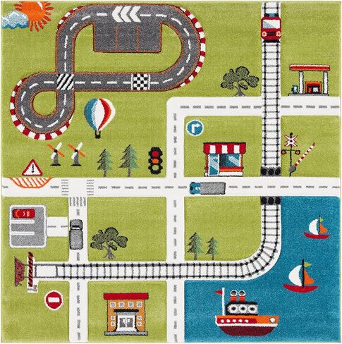SAFAVIEH Carousel Kids Collection 4' Square Green / Ivory CRK192Y Neighborhood Nursery Playroom Area Rug in Saudi Arabia