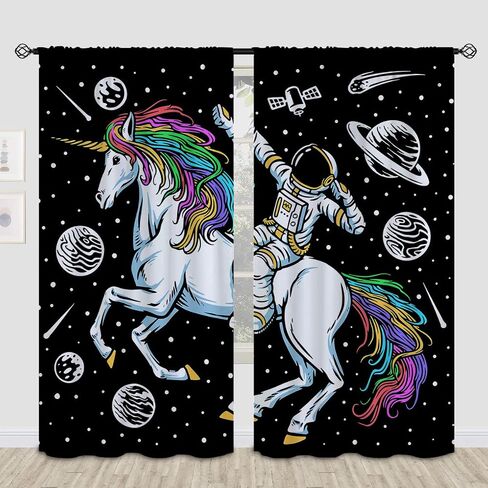 Space Astronaut Sit Cliff Blackout Curtains for Girls Boy Home Decor, Look The Earth Funny Rod Pocket Thermal Insulated Drapes Darkening Window Curtain for Bedroom Living Room, 55 x 63 Inch in Saudi Arabia