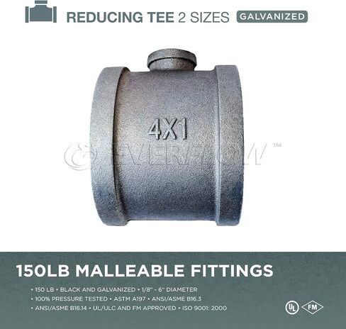 Everflow Supplies GMRT2001 2 X 1/2" Galvanized Malleable Reducing Tee With Female Threaded Fitting in Saudi Arabia