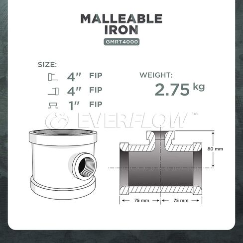 Everflow Supplies GMRT2001 2 X 1/2" Galvanized Malleable Reducing Tee With Female Threaded Fitting in Saudi Arabia