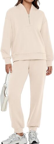 Glamaker Women 2 Piece Sweatsuit Outfit Casual Half Zip Long Sleeve Sweatshirt Jogger Pants Tracksuit Set With Pocket in Saudi Arabia