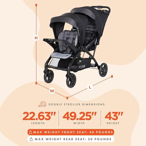 Baby Trend Sit N' Stand Double Stroller 2.0 DLX with 5 Point Safety Harness, Canopy, Extra Basket, 2 Cup Holders, and Covered Compartment, Stormy in Kuwait