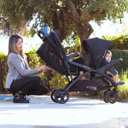 Baby Trend Sit N' Stand Double Stroller 2.0 DLX with 5 Point Safety Harness, Canopy, Extra Basket, 2 Cup Holders, and Covered Compartment, Stormy in Kuwait