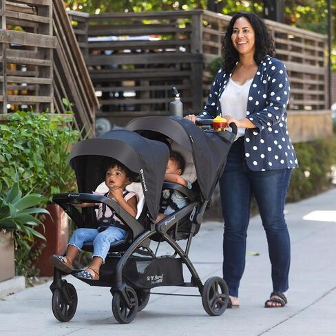 Baby Trend Sit N' Stand Double Stroller 2.0 DLX with 5 Point Safety Harness, Canopy, Extra Basket, 2 Cup Holders, and Covered Compartment, Stormy in Kuwait