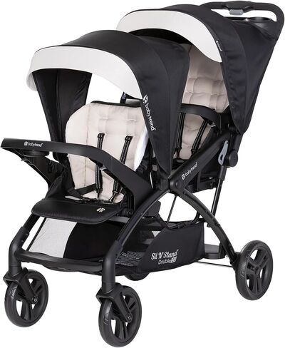 Baby Trend Sit N Stand Double Stroller 2.0 DLX with 5 Point Safety Harness, Canopy, Extra Basket, 2 Cup Holders, and Covered Compartment, Magnolia in Kuwait