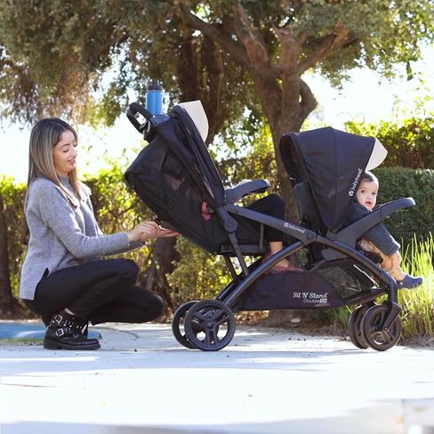 Baby Trend Sit N Stand Double Stroller 2.0 DLX with 5 Point Safety Harness, Canopy, Extra Basket, 2 Cup Holders, and Covered Compartment, Magnolia in Kuwait