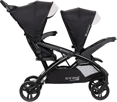 Baby Trend Sit N Stand Double Stroller 2.0 DLX with 5 Point Safety Harness, Canopy, Extra Basket, 2 Cup Holders, and Covered Compartment, Magnolia in Kuwait