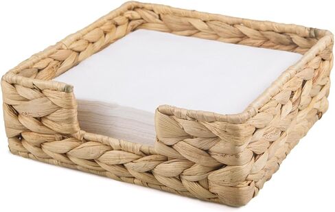 Water Hyacinth Napkin Holder for Table, Rattan Napkin Basket Decorative Wicker Napkin Tray for Bathroom,Kitchen, Living Room,Restaurant Dinner Wicker Baskets(W01) 7.5" *7.5" *2.7" in Saudi Arabia