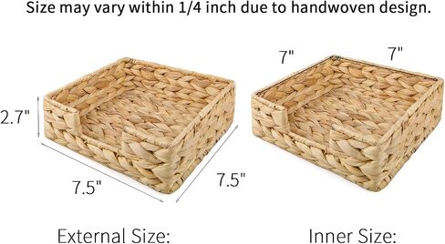 Water Hyacinth Napkin Holder for Table, Rattan Napkin Basket Decorative Wicker Napkin Tray for Bathroom,Kitchen, Living Room,Restaurant Dinner Wicker Baskets(W01) 7.5" *7.5" *2.7" in Saudi Arabia