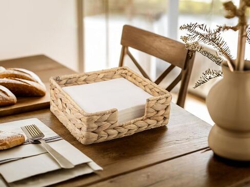 Water Hyacinth Napkin Holder for Table, Rattan Napkin Basket Decorative Wicker Napkin Tray for Bathroom,Kitchen, Living Room,Restaurant Dinner Wicker Baskets(W01) 7.5" *7.5" *2.7" in Saudi Arabia
