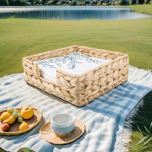 Water Hyacinth Napkin Holder for Table, Rattan Napkin Basket Decorative Wicker Napkin Tray for Bathroom,Kitchen, Living Room,Restaurant Dinner Wicker Baskets(W01) 7.5" *7.5" *2.7" in Saudi Arabia