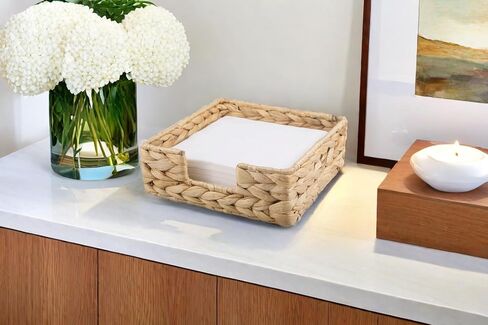 Water Hyacinth Napkin Holder for Table, Rattan Napkin Basket Decorative Wicker Napkin Tray for Bathroom,Kitchen, Living Room,Restaurant Dinner Wicker Baskets(W01) 7.5" *7.5" *2.7" in Saudi Arabia
