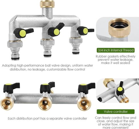 Hose Splitter Garden Hose 3 Way Valve Hose Splitter Brass Hose Splitter With Solid Long Handle Brass Valve Water Waer Hose Spigot Splitter 3 Way Valve 3/4" GHT Thread in Saudi Arabia