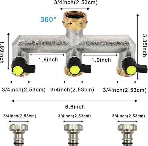 Hose Splitter Garden Hose 3 Way Valve Hose Splitter Brass Hose Splitter With Solid Long Handle Brass Valve Water Waer Hose Spigot Splitter 3 Way Valve 3/4" GHT Thread in Saudi Arabia