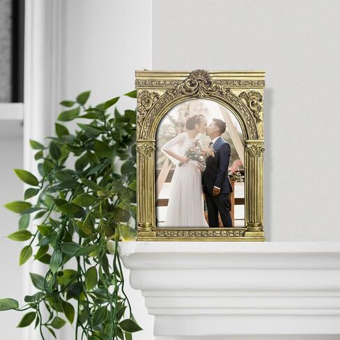 5x7 Vintage Arched Picture Frames, Gold Antique Photo Frame with Glass Front for Table Top or Wall, Home Decor, Ornate Photo Gallary Art in Kuwait