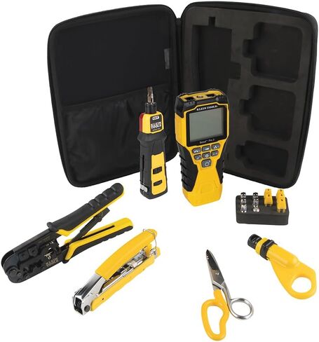 مجموعة أدوات VDV001819 من Klein Tools، مجموعة اختبار تركيب الكابلات مع أدوات التجعيد، جهاز اختبار كابل Scout Pro 3، والقصاصات، وأداة Punchdown، وحقيبة، 6 قطع in Kuwait