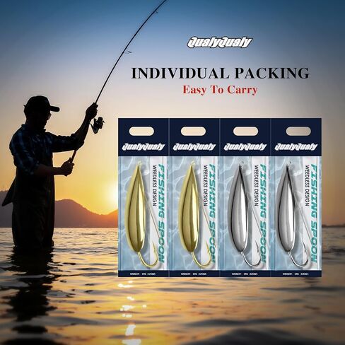 QualyQualy Weedless Spoon Fishing Lures for Saltwater, Minnow Fishing Spoon Hard Bait for Redfish Bass Tourt Northern Pike, 4PCS in Kuwait