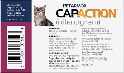 PetArmor CAPACTION (nitenpyram) علاج البراغيث عن طريق الفم للقطط، أقراص سريعة المفعول تبدأ في قتل البراغيث في 30 دقيقة، القطط 2-25 رطل، 6 جرعات in Kuwait