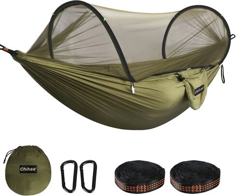 Chihee Ultra-Light Travel Camping Hammock Pop-up Net Hammock 660lbs Load Capacity,Breathable,Quick-Drying Parachute Nylon 2 Premium Carabiners,2 Tree Slings Included for Outdoor Backpacking Hiking in Kuwait