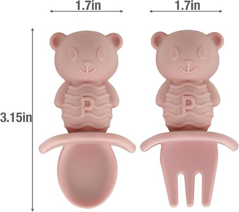 مجموعة 6 ملاعق فطام LED من PandaEar للأطفال بعمر 6 أشهر فما فوق | ملاعق وشوكة أطفال من السيليكون لأواني التغذية الذاتية، أدوات تغذية مضادة للاختناق للأطفال الصغار، على شكل دب - أسمر فاتح/جوز in Saudi Arabia