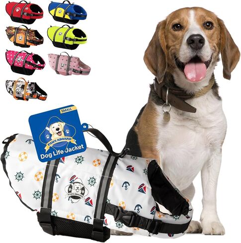 Dog Life Jacket - Swimming Vest for Dogs, Adjustable, Reflective, Comfortable, Multiple Colors, Patterns, XX-Small to Extra Large Dog Swim Vest with Handle (Red, Large) in Saudi Arabia