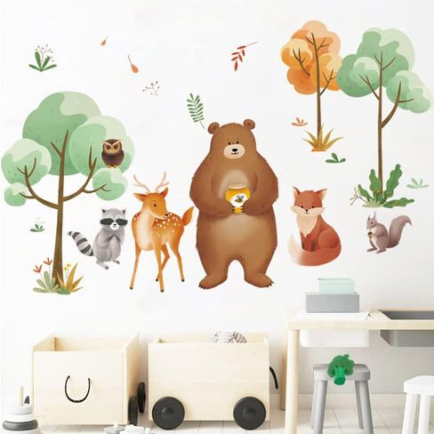 Runtoo Woodland Animal Wall Decals Bear Fox Tree Forest Wall Stickers for Nursery Kids Bedroom Wall Decor in Saudi Arabia