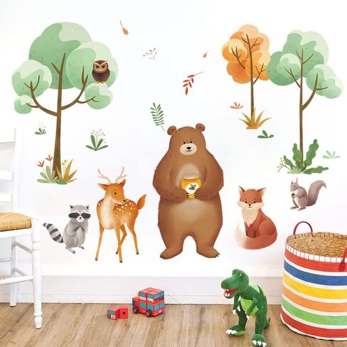 Runtoo Woodland Animal Wall Decals Bear Fox Tree Forest Wall Stickers for Nursery Kids Bedroom Wall Decor in Saudi Arabia