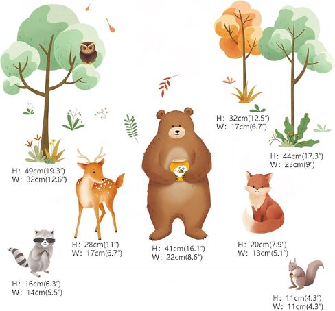 Runtoo Woodland Animal Wall Decals Bear Fox Tree Forest Wall Stickers for Nursery Kids Bedroom Wall Decor in Saudi Arabia