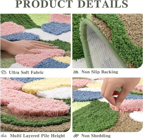 Green Moss Rug for Bedroom, Super Soft Fluffy Runner Rug Bedside Living Room Tufted Carpet, Cute Non Slip Irregular Long Rug, Aesthetic Machine Washable Leaf Rug for Hallway, 2.4' x 6.5' in Saudi Arabia