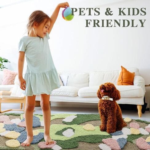 Green Moss Rug for Bedroom, Super Soft Fluffy Runner Rug Bedside Living Room Tufted Carpet, Cute Non Slip Irregular Long Rug, Aesthetic Machine Washable Leaf Rug for Hallway, 2.4' x 6.5' in Saudi Arabia