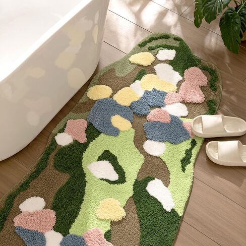Green Moss Rug for Bedroom, Super Soft Fluffy Runner Rug Bedside Living Room Tufted Carpet, Cute Non Slip Irregular Long Rug, Aesthetic Machine Washable Leaf Rug for Hallway, 2.4' x 6.5' in Saudi Arabia