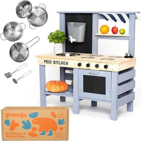 2 in 1 Mud Kitchen for Kids Outdoor and Grocery Store Pretend Play Outdoor Kitchen for Kids, Lemonade Stand, Outdoor Play Kitchen, Outdoor Kids Kitchen Set, Kids Grocery Store Playset Market in Kuwait