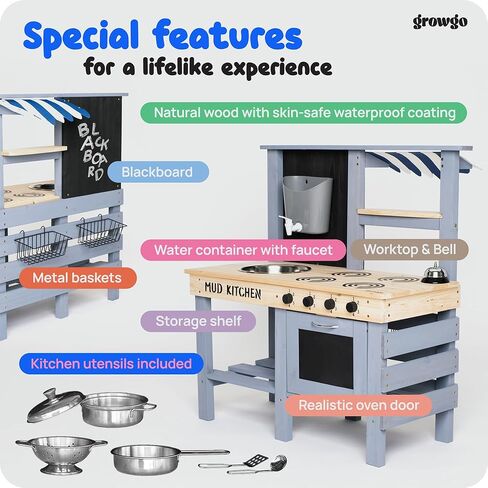 2 in 1 Mud Kitchen for Kids Outdoor and Grocery Store Pretend Play Outdoor Kitchen for Kids, Lemonade Stand, Outdoor Play Kitchen, Outdoor Kids Kitchen Set, Kids Grocery Store Playset Market in Kuwait