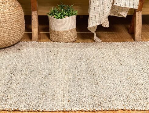 Chardin home Jute Rugs Collection- 2x3 Feet Jute Braids Rug, Boho, Rustic, Natural Jute/Ivory, Hand Woven Throw Rug for Bedroom, Living Room, Kitchen and entryways in Saudi Arabia