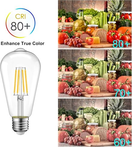 مصابيح Ohniyou Vintage LED Edison 6W، ما يعادل 60W ساطعة، لمبة إضاءة LED، سطوع عالي أبيض 4000K، ST58 لمبات خيوط LED عتيقة مع 80+ CRI، قاعدة E26، غير قابلة للتعتيم، زجاج شفاف، 6 عبوات in Saudi Arabia