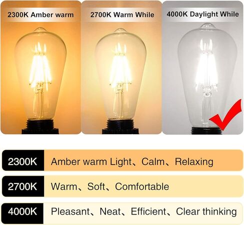 مصابيح Ohniyou Vintage LED Edison 6W، ما يعادل 60W ساطعة، لمبة إضاءة LED، سطوع عالي أبيض 4000K، ST58 لمبات خيوط LED عتيقة مع 80+ CRI، قاعدة E26، غير قابلة للتعتيم، زجاج شفاف، 6 عبوات in Saudi Arabia
