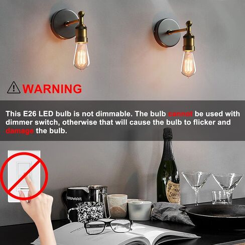 مصابيح Ohniyou Vintage LED Edison 6W، ما يعادل 60W ساطعة، لمبة إضاءة LED، سطوع عالي أبيض 4000K، ST58 لمبات خيوط LED عتيقة مع 80+ CRI، قاعدة E26، غير قابلة للتعتيم، زجاج شفاف، 6 عبوات in Saudi Arabia