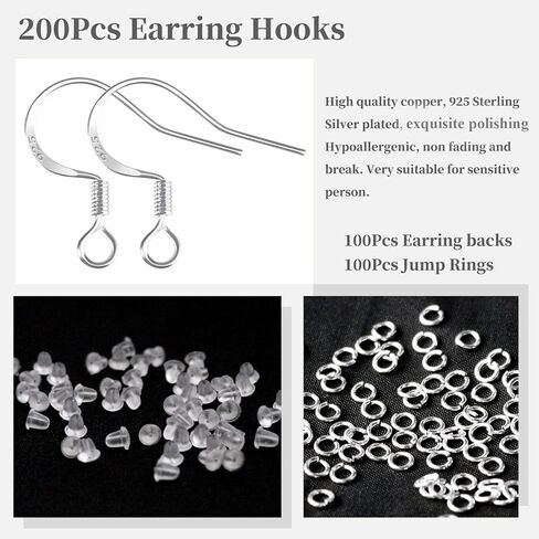 200 PCS/100 Pairs 14K Gold Tone Earring Hooks Hypoallergenic 925 Sterling Silver Plated Ear Wires Fish Hooks with 100 PCS Silicone Earring Backs and Jump Rings Earring Finding for DIY Jewelry Making in Saudi Arabia