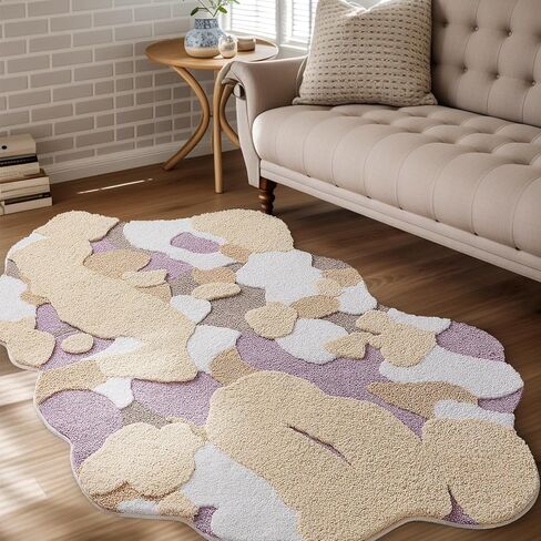 Green Moss Rug for Bedroom, Super Soft Fluffy Runner Rug Bedside Living Room Tufted Carpet, Cute Non Slip Irregular Long Rug, Aesthetic Machine Washable Leaf Rug for Hallway, 2.4' x 6.5' in Saudi Arabia