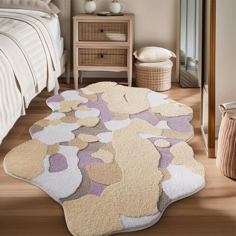 Green Moss Rug for Bedroom, Super Soft Fluffy Runner Rug Bedside Living Room Tufted Carpet, Cute Non Slip Irregular Long Rug, Aesthetic Machine Washable Leaf Rug for Hallway, 2.4' x 6.5' in Saudi Arabia