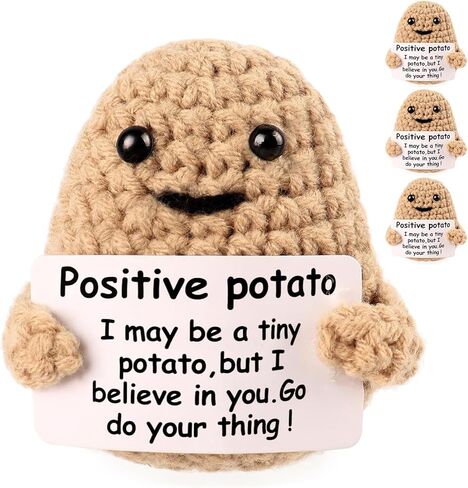 روسروز، بطاطس إيجابية، بطاطس صغيرة مضحكة إيجابية، دمية بطاطس صوف لطيفة محبوكة بشكل إبداعي مع بطاقة إيجابية، ديكور حفلات إيجابي من الكروشيه، 7.62 سم in Kuwait