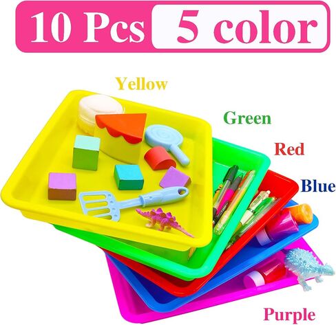 Plastic Art Trays,10 Pack Activity Plastic Crafts Tray,Medium Size,Multicolor Kids Organizer Tray Serving Tray for DIY Projects,Beads,Painting,Jewelry in Saudi Arabia