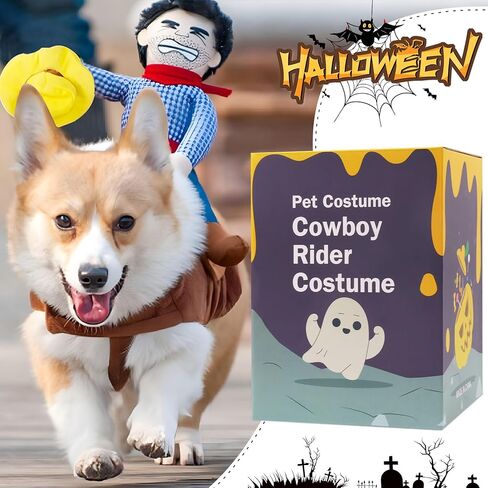NACOCO Cowboy Rider Dog Costume for Dogs Clothes Knight Style with Doll and Hat for Halloween Day Pet Costume (S) in Kuwait