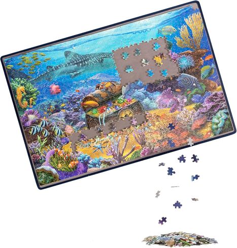 Becko US Jigsaw Puzzle Board with Dustproof Cover for Puzzles Up to 1000 Pieces Portable Puzzle Mat for Puzzle Storage Puzzle Saver, Non-Slip Surface (Black) in Kuwait